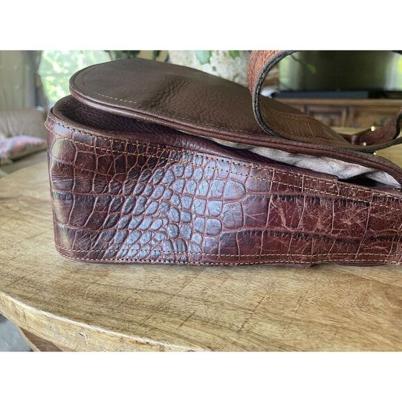 Oroton brown leather crossbody bag pebbled and croc embossed vintage Australia - Picture 5 of 15